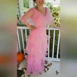 COPY - Vintage tiered ruffle light pink formal gown size M